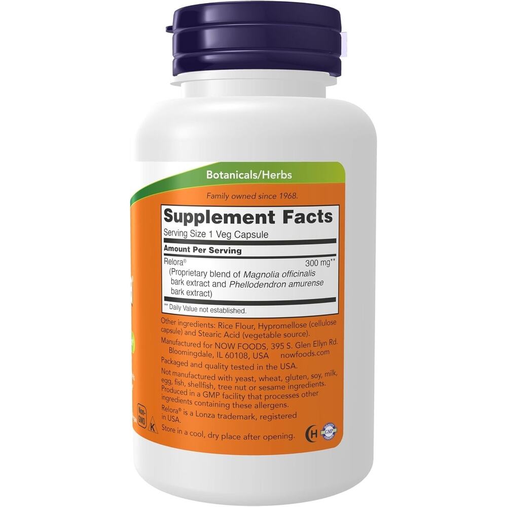 NOW Foods Relora 300mg. 120 Vegetable Caps 11/27EXP Magnolia officinalisbark ext - Picture 2 of 4